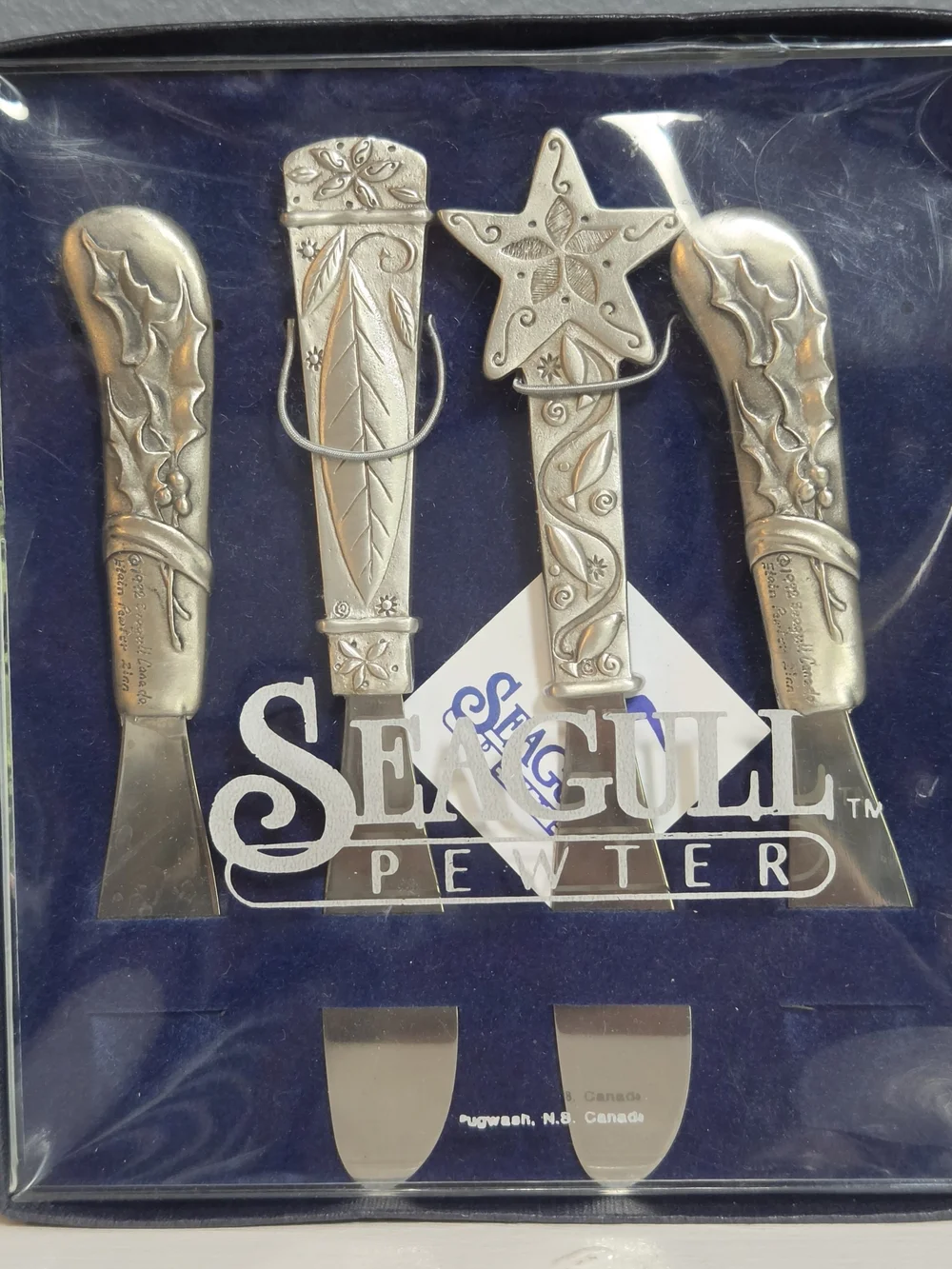 Silver Holiday Cheese Knife Set- Pewter- In Box
